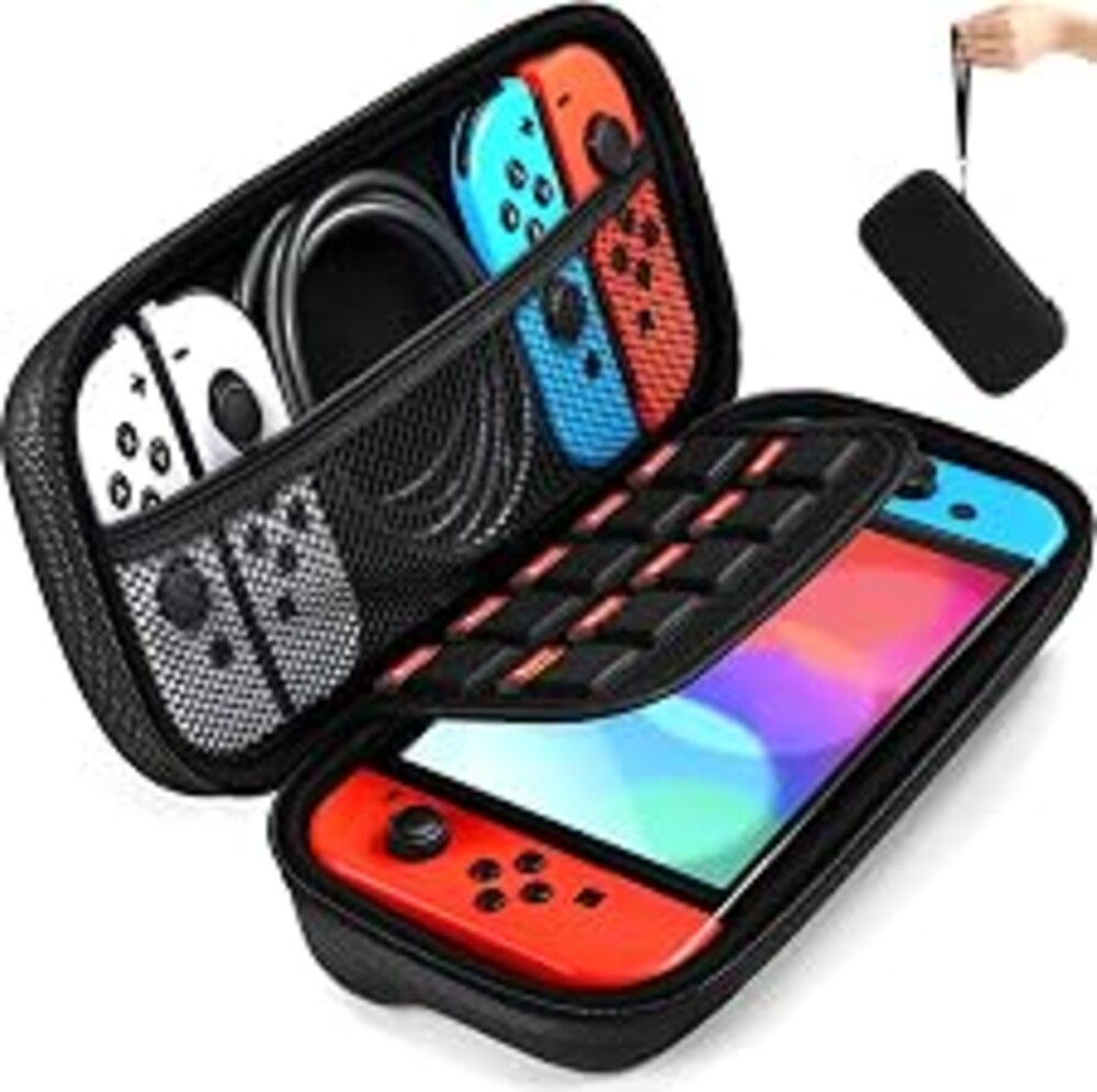 ivoler Carrying Case for Nintendo Switch and NEW Switch OLED (2021) | Portable Hard Shell Pouch Carrying Travel Game Bag for Switch Accessories Holds 10 Game Cartridge (Black)