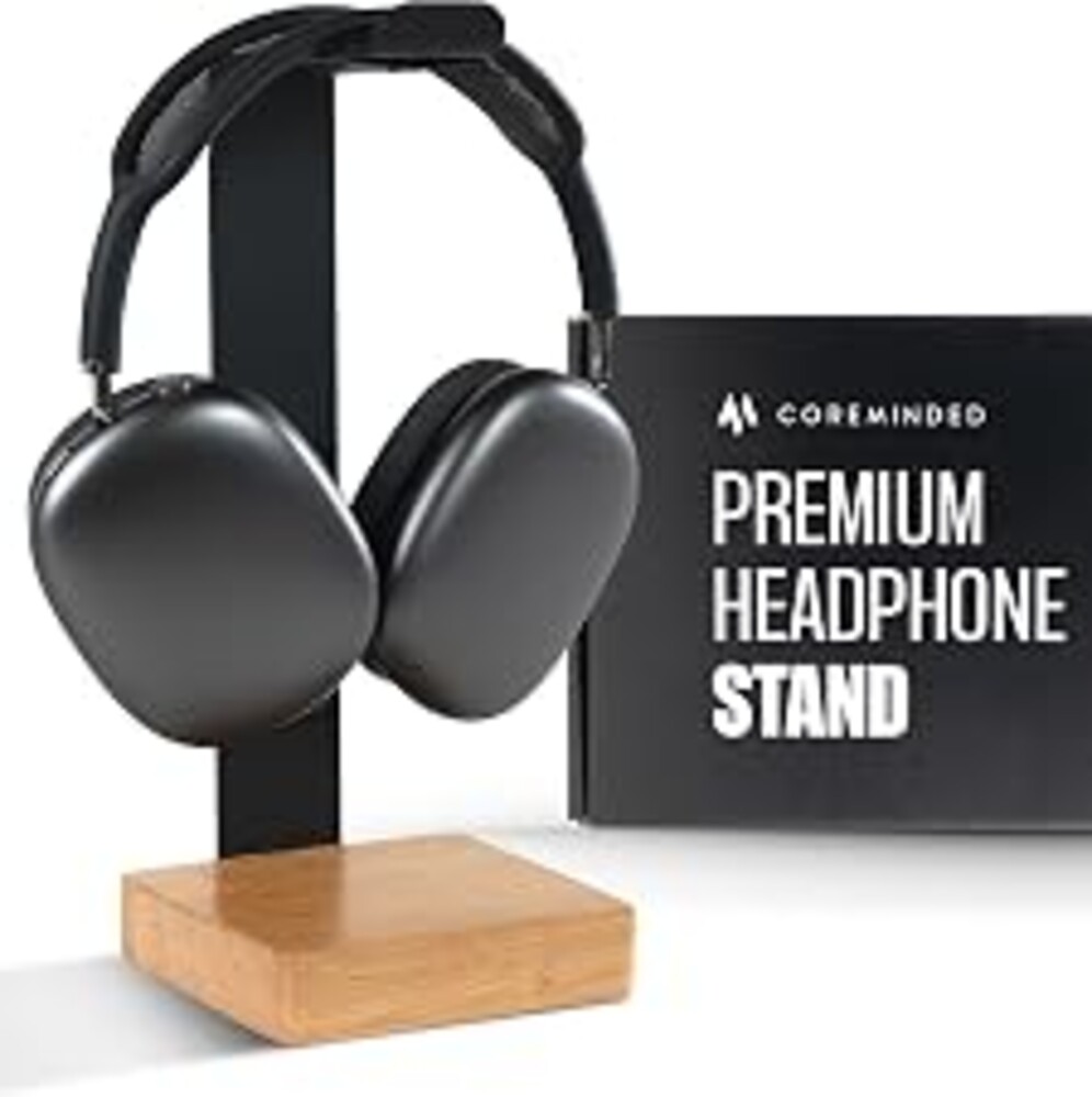 COREMINDED Universal Headphone Stand for Desk, Oak Wood Headset Holder | Fits All Headphones incl AirPods Max, Heavy Duty Solid Wood, Sturdy & Stable, Gaming Headset Organizer, Gift Ready Box