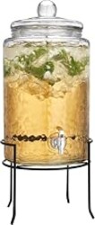 MosJos 3 Gallon Glass Drink Dispenser with Metal Stand & Lid – Hammered Beverage Dispenser with Leakproof Spigot, Wide Mouth for Easy Fill – Ideal for Parties, Lemonade, Iced Tea, Sangria & More