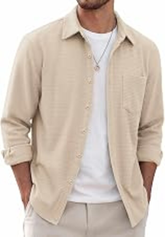 COOFANDY Men's Waffle Shirt Jacket Casual Overshirt Long Sleeve Lightweight Textured Shacket with Pocket