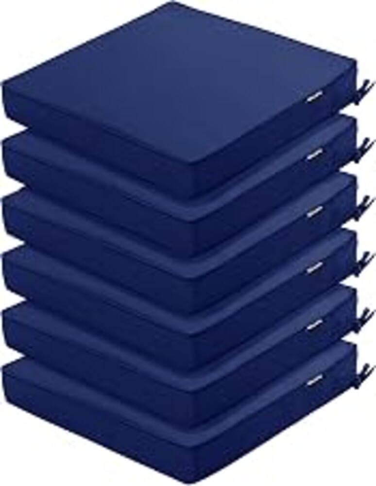 Comcaver Outdoor Chair Cushions Set of 6, 19 x 19 x 3 Inch Seat Pads | Waterproof Patio Chair Cushions with Tie, Fade Resistant Cushions for Outdoor Furniture Garden Lawn, Navy Blue