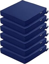 Comcaver Outdoor Chair Cushions Set of 6, 19 x 19 x 3 Inch Seat Pads | Waterproof Patio Chair Cushions with Tie, Fade Resistant Cushions for Outdoor Furniture Garden Lawn, Navy Blue
