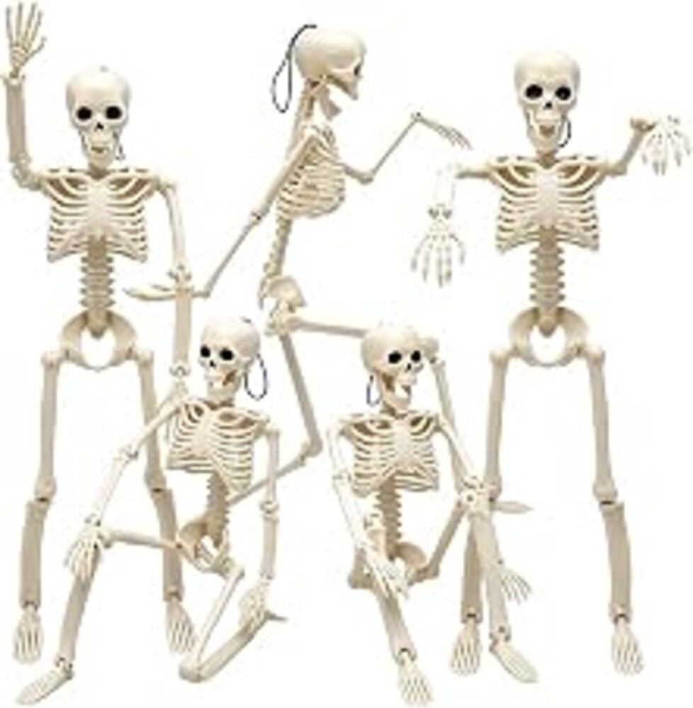 WODMAZ 5 Packs Halloween Skeletons, 16" Halloween Full Body Skeleton with Posable Joints for Haunted House Graveyard Props Decor