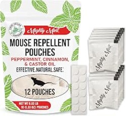 Mighty Mint Mouse Repellent Pouches with Glue Dots, 12 Count | Peppermint, Castor Oil and Cinnamon Formula, Indoor Deterrent for Mice and Rodents, Plant-Based, Long-Lasting Protection