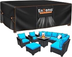 Enzeno Patio Furniture Cover Outdoor Waterproof 106"L x 71"W x 37"H | Air Vent, Waterproof Sealing Strip, Triangle Windproof Buckle, Fit for Outdoor Sectional Sofa Couch Set Dining Table Chair