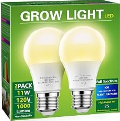 Briignite Grow Light Bulbs, LED Grow Light Bulb A19 Bulb, Full Spectrum | Grow Light Bulb, Plant Light Bulbs E26 Base, 11W Grow Bulb 100W Equivalent,Grow Light for Indoor Plants,Seed Starting, 2Pack