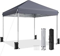 Vinabilia 10x10 Pop Up Canopy Tent with One-Push Center Lock,Dark Gray | 3 Adjustable Heights, Carry Bag Included, Tents for Camping, Backyard, Beach, Parties and Outdoor Events