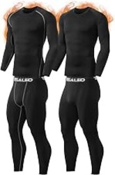 2 Set Mens Thermal Underwear Fleece Lined Long Johns Baselayer Shirts | Micro fleece lined, moisture wicking, lightweight, tagless, quick dry, 4 way stretch, elastic fabric, winter gear, lounging