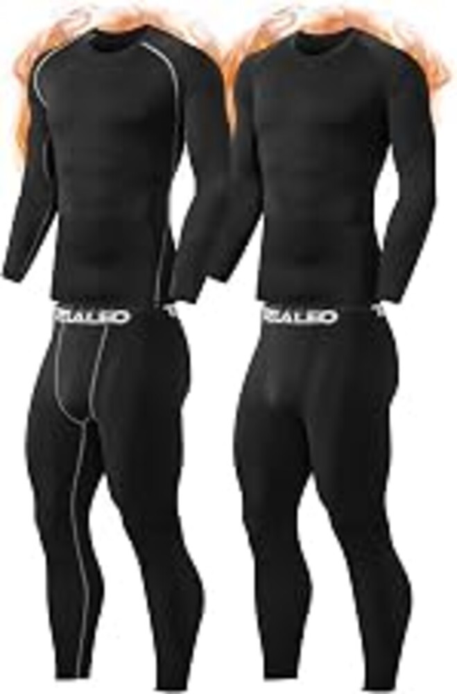 2 Set Mens Thermal Underwear Fleece Lined Long Johns Baselayer Shirts | Micro fleece lined, moisture wicking, lightweight, tagless, quick dry, 4 way stretch, elastic fabric, winter gear, lounging