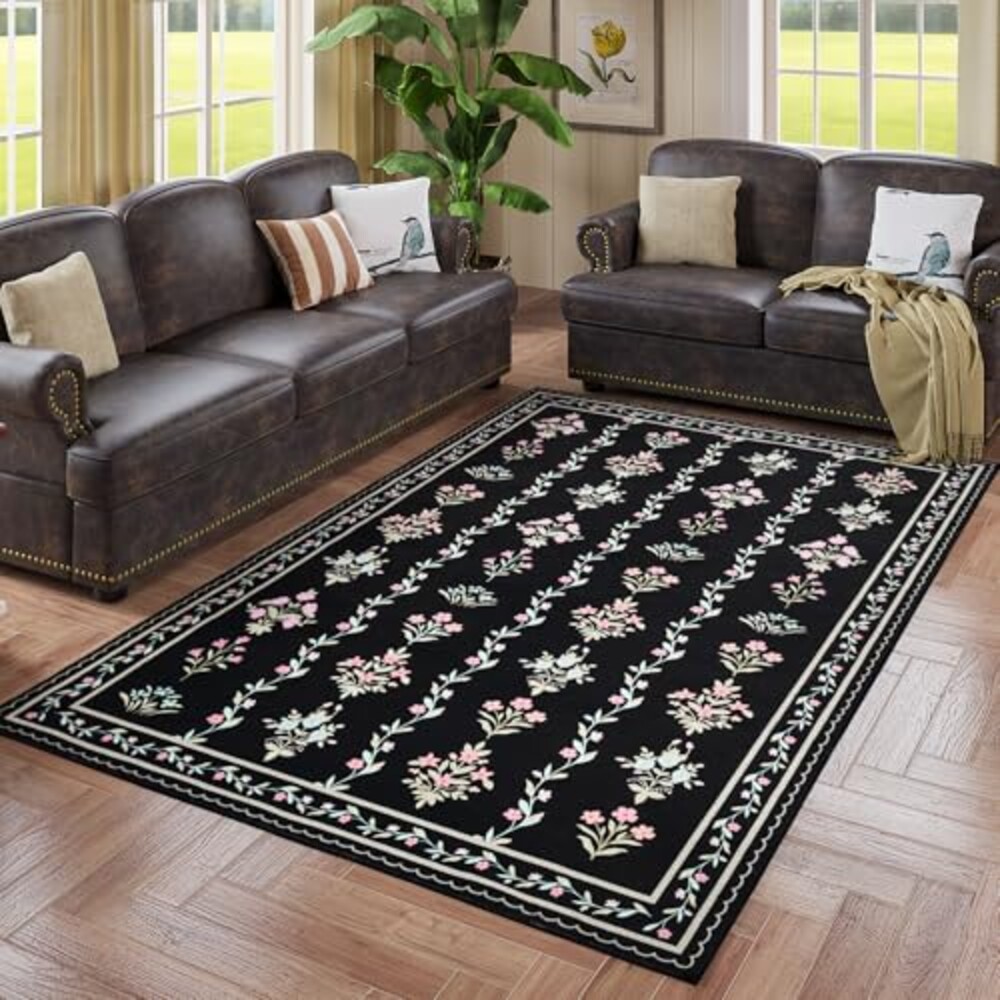 Kitogna 5x8 Area Rugs, Floral Washable A