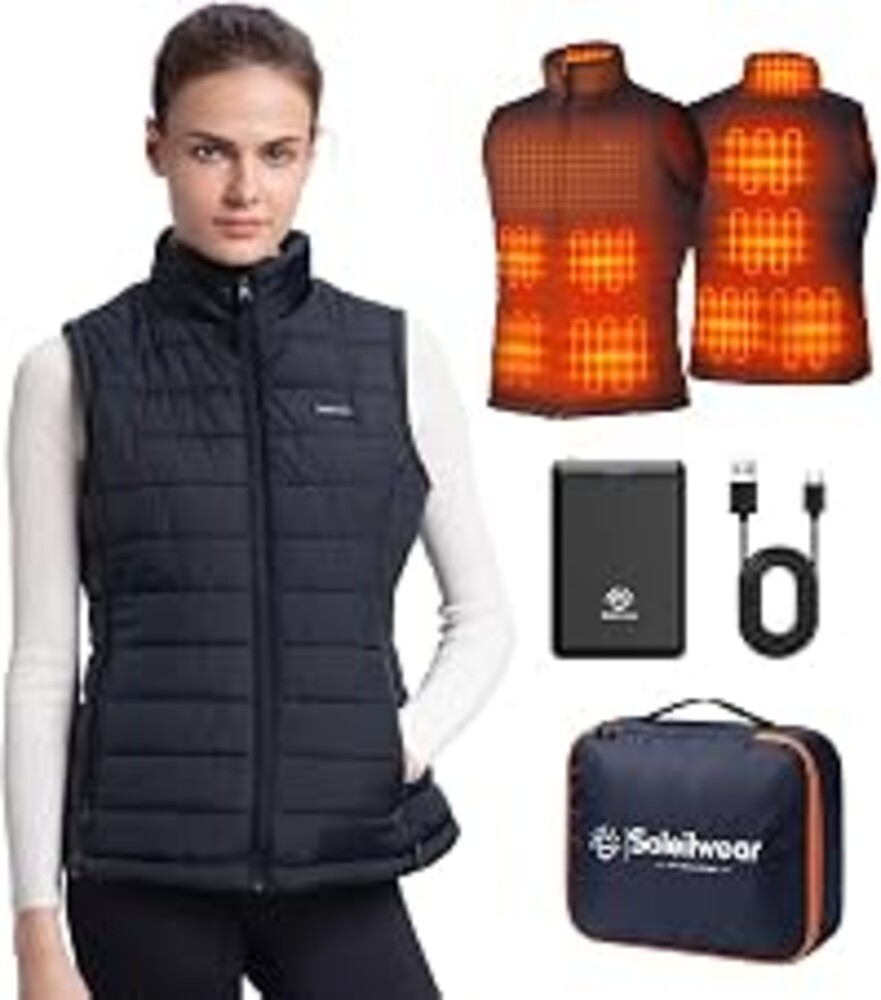 Soleilwear Womens Heated Vest with Battery, Lightweight Heat Vest for Women | 9 Heated Zones with Rechargeable 10-hour runtime, Water-resistant Heated Jacket Indoor Outdoor Work Hiking Cycling Hunt Ski