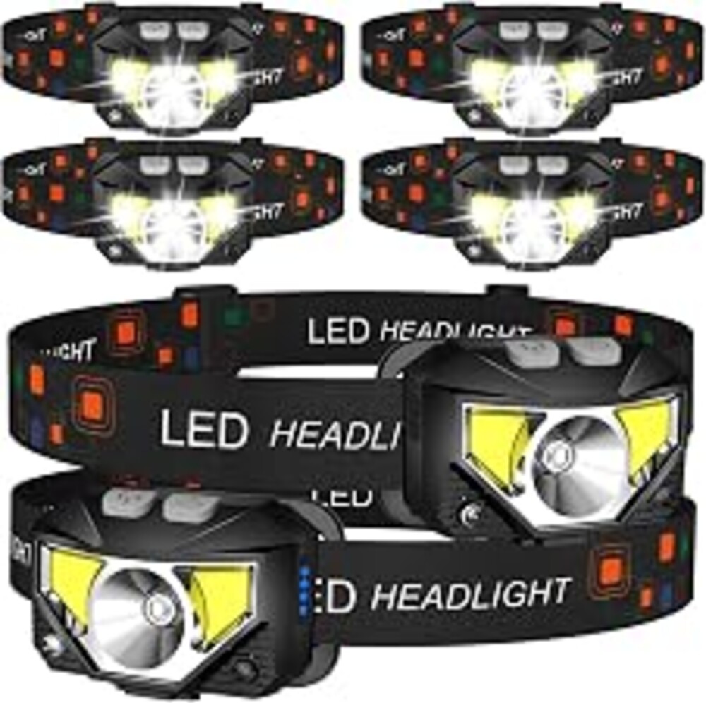 LHKNL Headlamp Flashlight, Lumen Bright Head Lamps LED Rechargeable Camping | 6-Pack Ultra-Light, with White Red Light, Waterproof Motion Sensor Headlight, 8 Modes for Outdoor Running Hiking Fishing