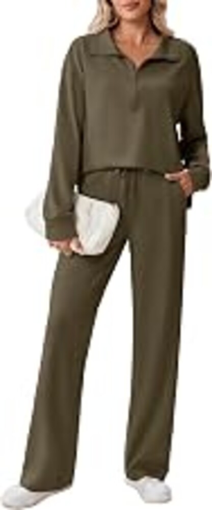 PINSPARK 2 Piece Sets for Women 1/2 Zip Sweatsuit 2026 Matching Outfit Fall | Lightweight Air Layer Fabric, Loose Fit Sweatshirt, Straight Leg Pants with Pockets, Soft Lounge Sets, Airport Outfits Women