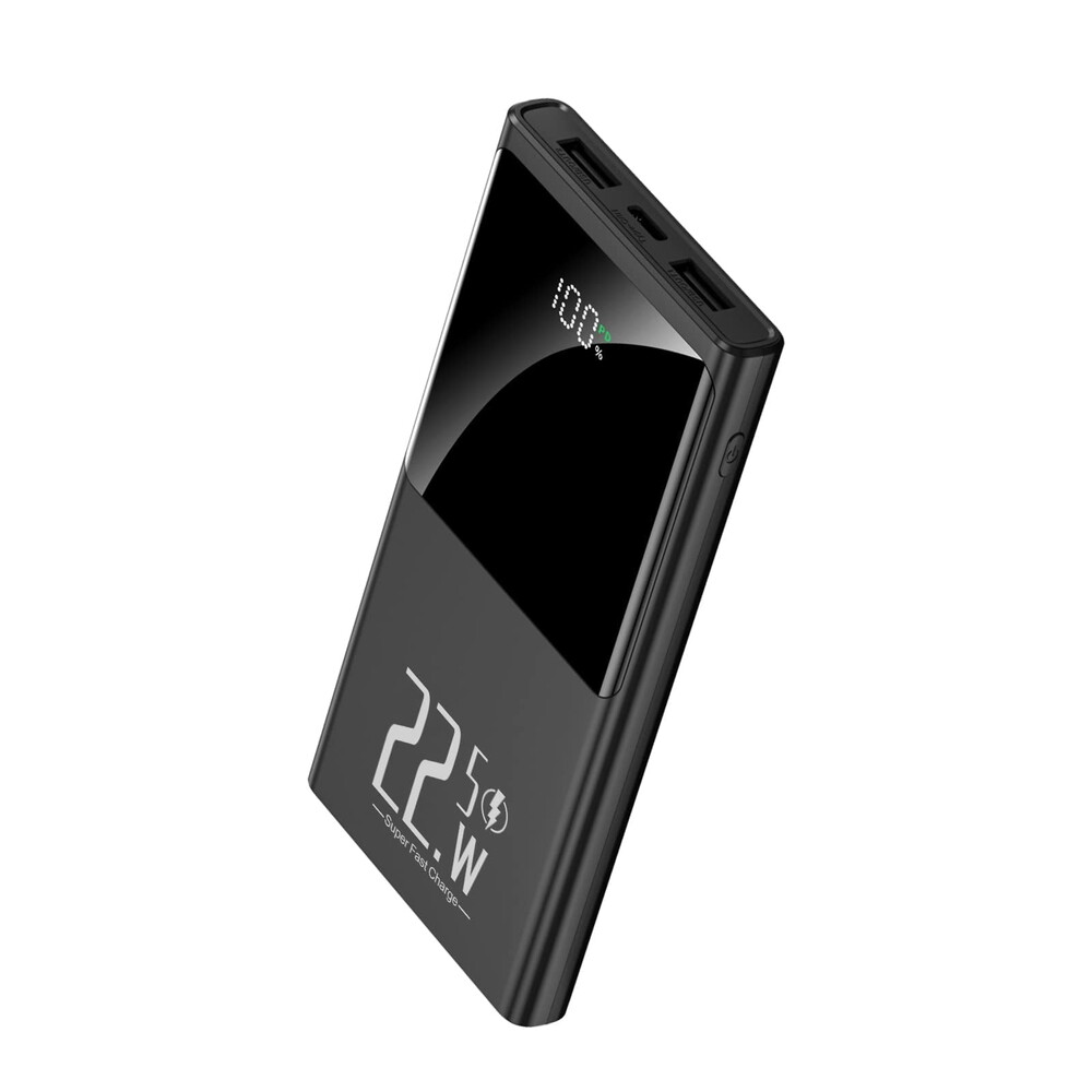 JONKUU 10000mAh Portable Charger Power Bank, 22.5W USB C Fast Charging For iPhone and Android, 2 Inputs and 3 Outputs, LCD Digital Display, Black