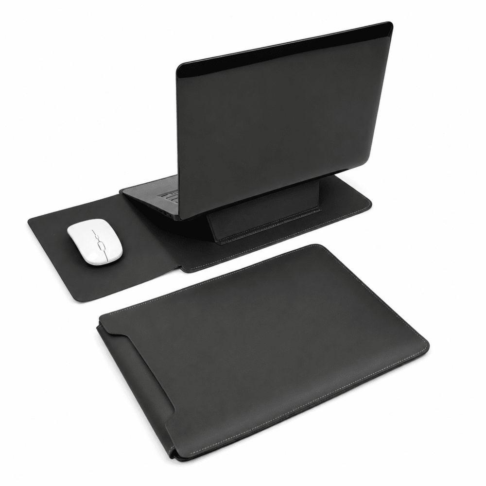 3-in-1 Laptop Sleeve with Stand & Mouse Pad, PU Leather Computer Case, Back to School, 13-16 Inch