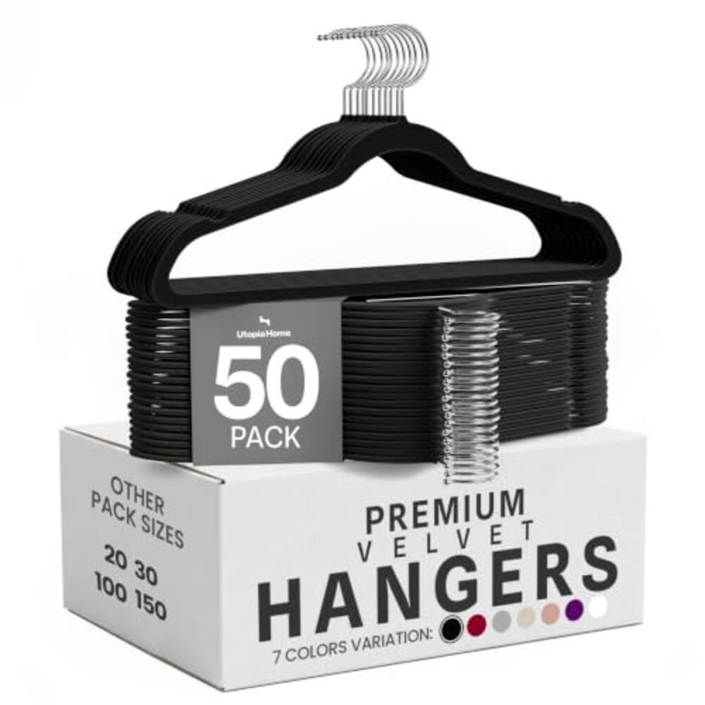 Utopia Home Velvet Hangers, Black, 50 Pa