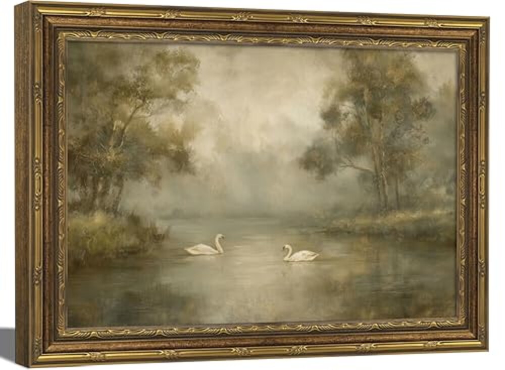 Gold Framed Wall Art Vintage Swan Lake W