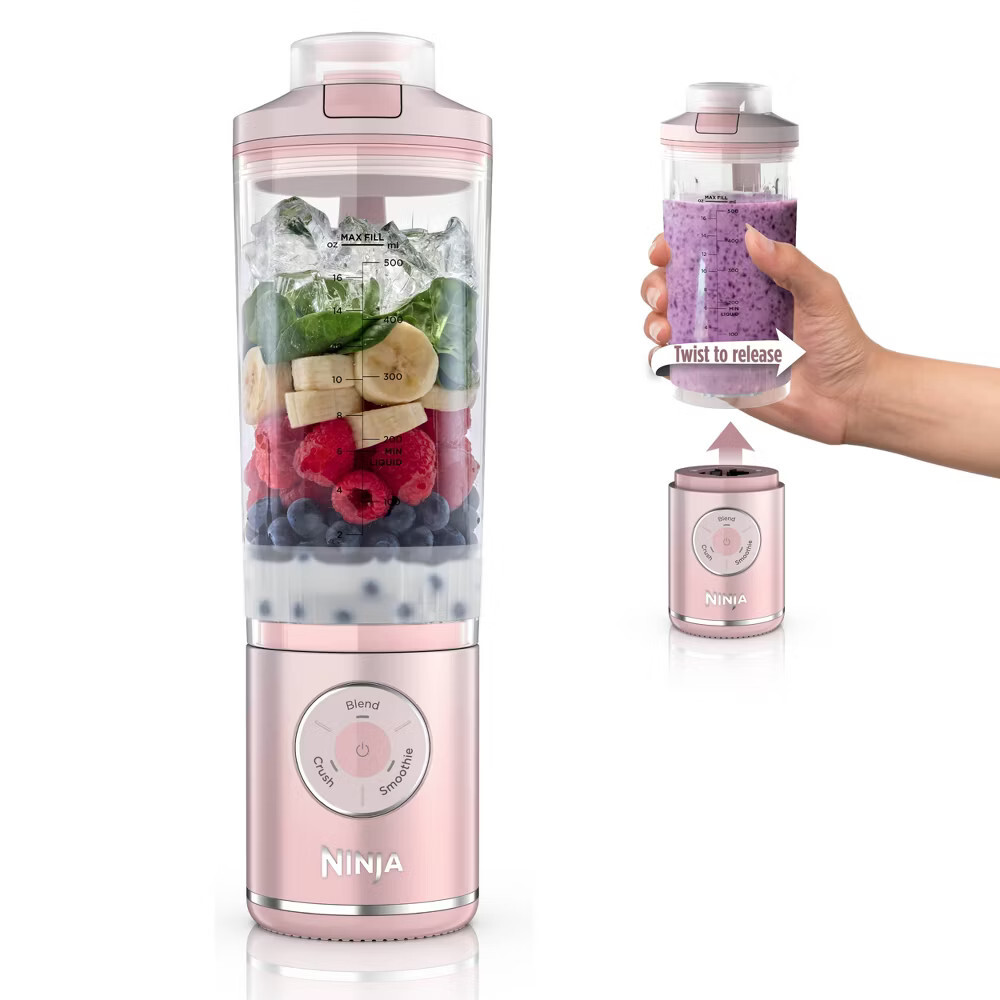 Ninja Blast 22oz Max Portable Blender Dusty Pink BC251PK: 3 Speeds Lithium