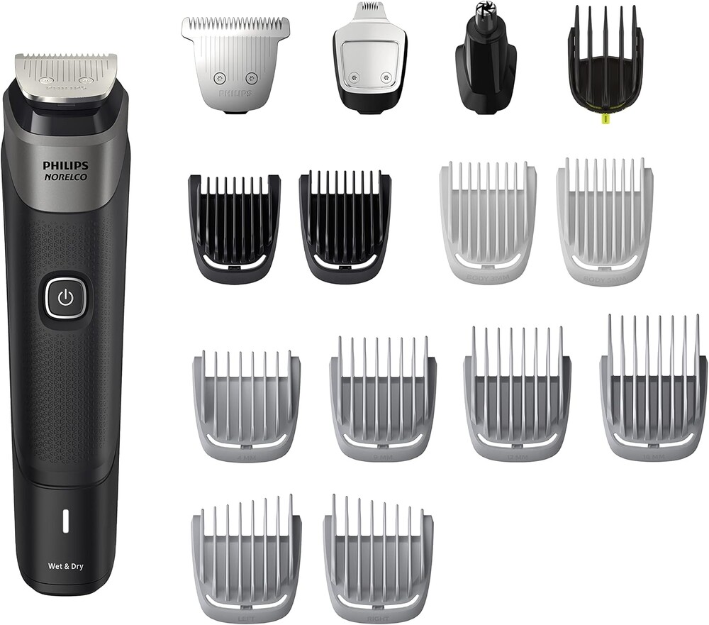 Philips Norelco Multigroom 5000 Series, All-in-One Trimmer and Hair Clipper, 18-Piece Men's Grooming Kit for Beard, Face, Hair, Body and Intimate Areas, No Blade Oil Needed, Model MG5910/49