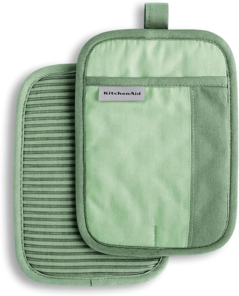 KitchenAid Beacon Two-Tone Non-Slip Pot Holder Set, Pistachio/Graphite Green, 7"x10", 2 Piece