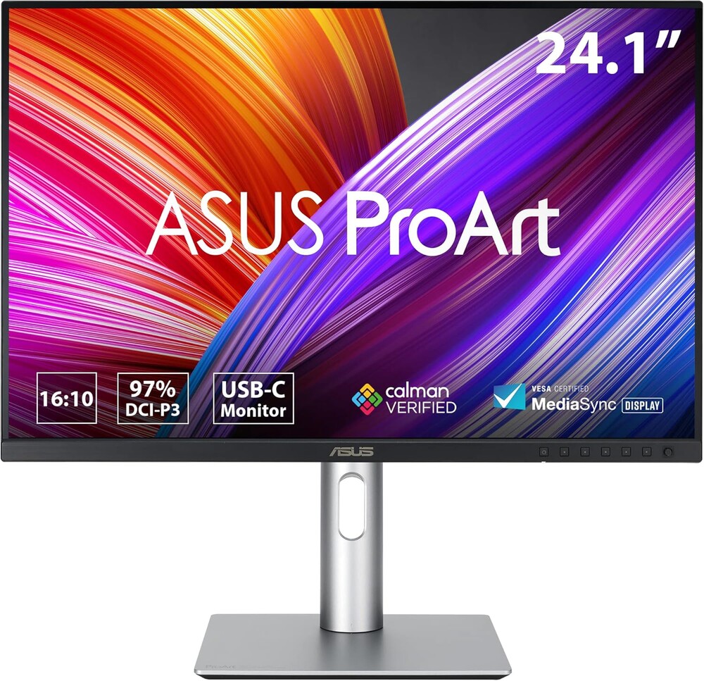 ASUS ProArt 24” (24.1” viewable) 16:10 HDR Professional Monitor (PA248CRV) - IPS, (1920 x 1200), 97% DCI-P3, ΔE < 2, Calman Verified, USB-C PD 96W, DisplayPort, Daisy-Chain, Ergonomic, 3yr Warranty
