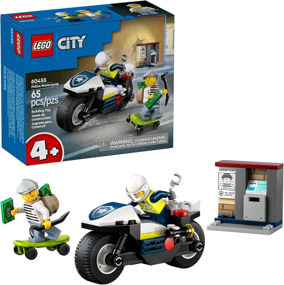 LEGO City Police Motorcycle Chase Building Toy for Kids - Pretend Play Building Blocks for Boys & Girls, Ages 4+ - Preschool Learning Toy W/Police & Crook Minifigures - Gift for Birthdays - 60455
