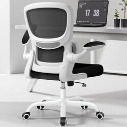 Office Chair Ergonomic Desk Chair, Breathable Mesh Comfy Chair with Lumbar Support, Computer Chair, Home Desk Chair with Flip-up Armrests, Gaming Chair for Adults Home Office (White)