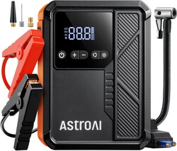 AstroAI Beta822 3000A Jump Starter with Air Compressor, 150PSI Portable Tire Inflator with Auto-Shutoff, 12V Car Battery Booster (9.0 Gas/7.0L Diesel) with LED Light and Jumper Cables, Black