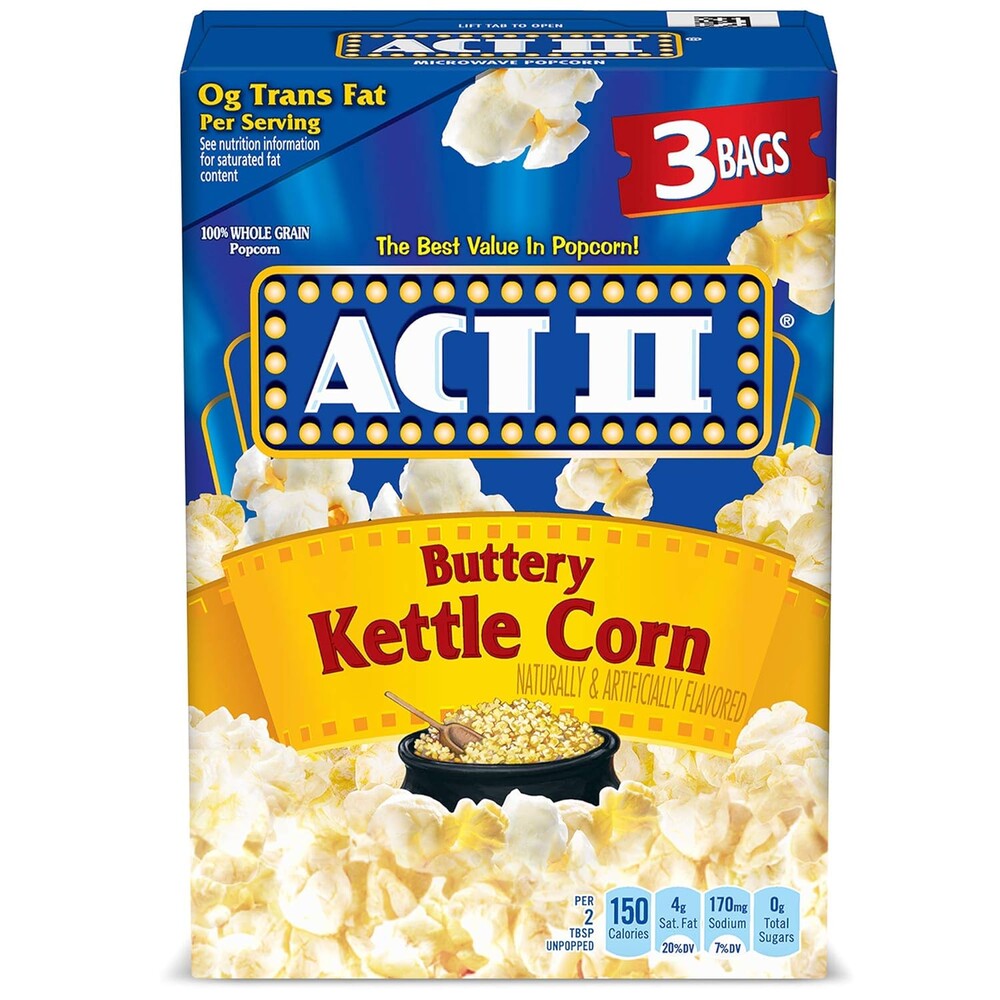 Act II Buttery Kettle Corn Microwave Popcorn, 2.75 oz., 3-Count Bags (Pack of 12)