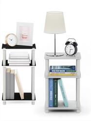 Furinno Just 3-Tier Turn-N-Tube End Table / Side Table / Night Stand / Bedside Table with Plastic Poles, 2-Pack, White/White