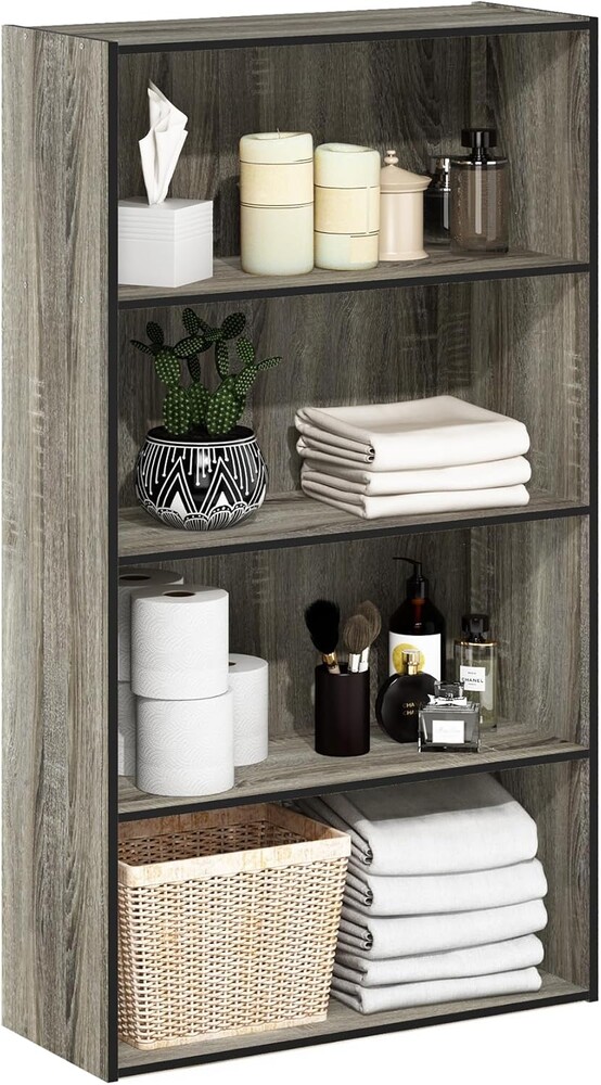 Furinno PASIR Book Shelf, 4-Tier Bookshelf, Bookcase with Open Shelf, 9.4 x 23.6 x 41.7, for Living Room, Bedroom, Home Office, French Oak