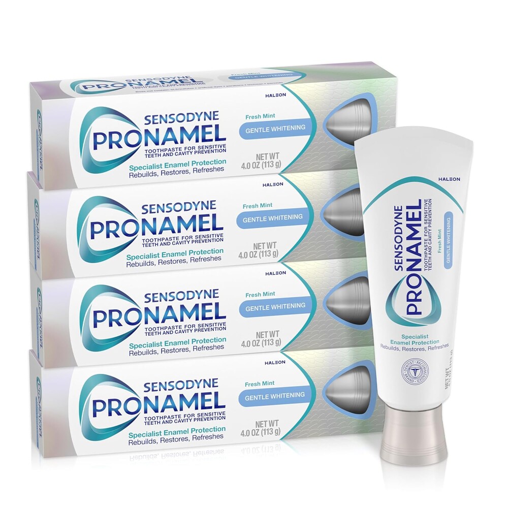 Sensodyne Pronamel Gentle Teeth Whitening Enamel Toothpaste for Sensitive Teeth, to Reharden and Strengthen Enamel, Amazon Exclusive, Fresh Mint - 4 Ounces (Pack of 4)