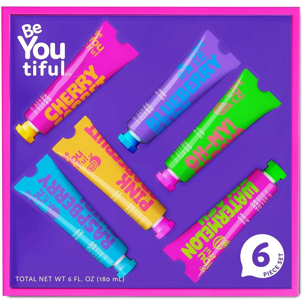 BeYoutiful Hand Lotion Set for Teens, Valentines Day Basket Stuffers, 6 Fruity Travel Size Creams for Sleepovers BFF Parties, Girls Gifts, Vegan Moisturizer with Shea Butter