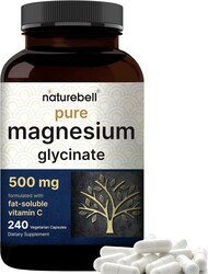 Naturebell Pure Magnesium Glycinate 500mg, 240 Veggie Capsules | 100% Chelated & Purified – 3rd Party Tested, Vegan Friendly, Non-GMO