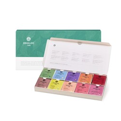 OSULLOC Premium Tea Collection (40 count, 10 flavors x 4 ea), Valentines Day Tea Gift Set, Self Care Sampler Gift Box, Premium Organic Pure & Blended Tea from Jeju