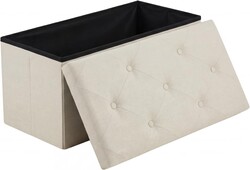 DUMOS 30in Foldable Storage Ottoman Bench, Foot Rest Stool Load 350Lbs,Storage Chest with Padded Seat, End of Bed Bedroom Bench for Living Room,Bedroom, Beige