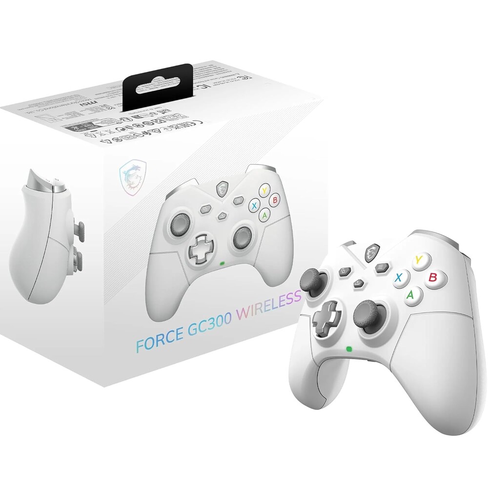 msi FORCE GC300 WIRELESS WHITE PC Gamepad Controller - 2.4 GHz, Bluetooth, USB Type-C to A - Wired/Wireless, 600mAh Li-ion Battery (20h), Interchangeable D-Pad Covers, Dual Vibration Motors