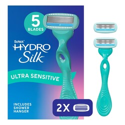 Schick Hydro Silk Sensitive Women's Razor | 5-Blade Razors for Women Sensitive Skin | Womens Razors Sensitive Skin | 1 Handle & 2 Razor Blade Refills