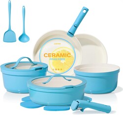 CAROTE 15pcs Pots and Pans Set,Ceramic Cookware Sets Non Stick with Detachable Handle, Induction Kitchen Pots and Pans,RV Cooking Set, Oven/Dishwasher/Fridge Safe, Space Saving