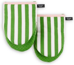 Kate Spade New York Botanical Stripe Mini Oven Mitt 2-Pack Set, 5.5" x 8", Green/Pink