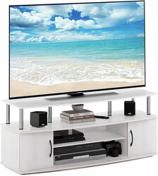 Furinno JAYA Large Entertainment Stand for TV Up to 55 Inch, White Oak/Chrome