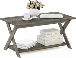 Furinno Modern Simplistic Criss-Crossed Coffee Table, 35.4 in x 19.6 in x 16 in, French Oak Grey