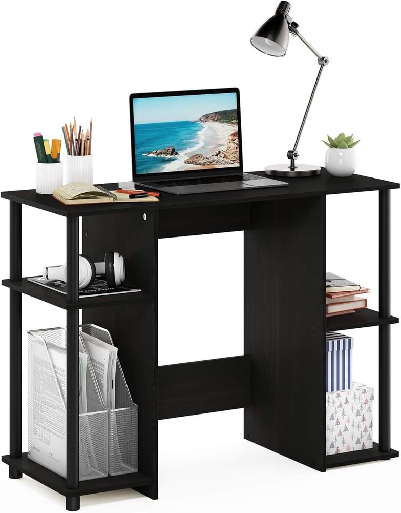 Furinno JAYA Desk, 38.4" Wide Gaming Desk, Computer Study Desk, Office Desk with Side Shelves, Open Storage, for Home Office, Bedroom, Dorm, Study Room, Espresso