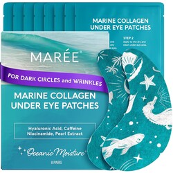 MAREE Hydrating Under Eye Patches for Puffy Eyes and Dark Circles – Marine Collagen & Caffeine Eye Patches – Brightening Eye Patche with Niacinamide – Depuffing Eye Mask for Dark Circles and Puffiness