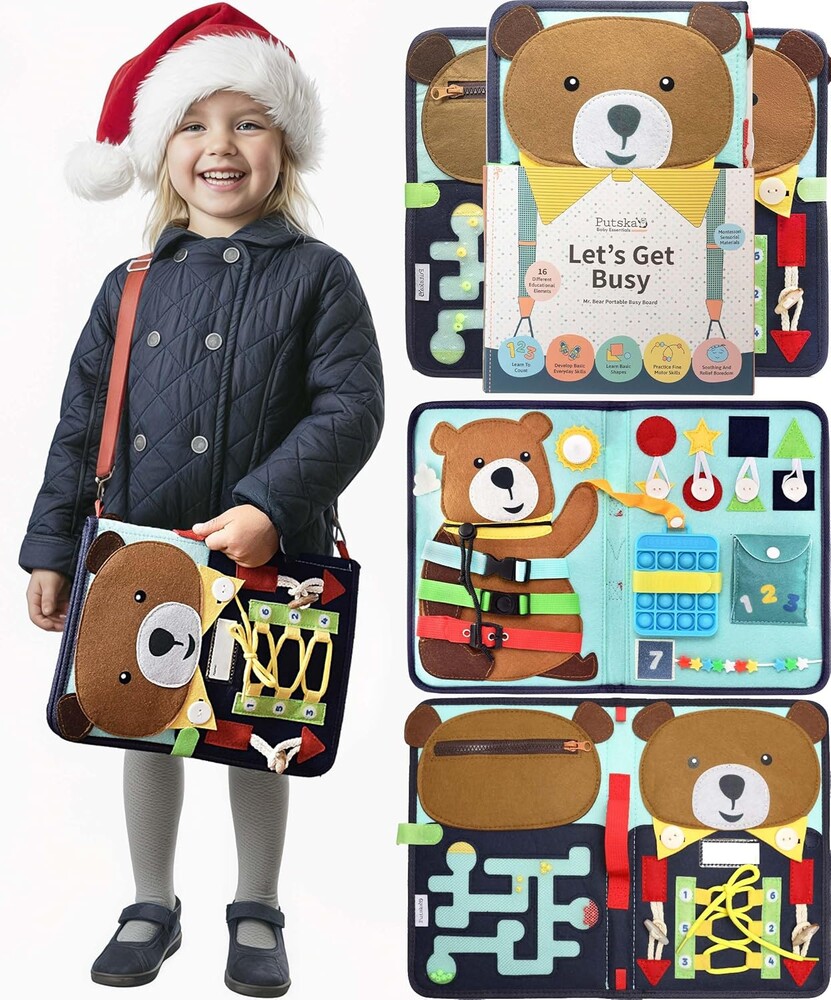 PUTSKA Busy Board Montessori Toys, Busy Book for Toddlers 3+ Years, Sensory Toys, Educational Learning Activities for Learning Fine Motor Skills, Kids Travel Essentials, Gifts for Girls Boys