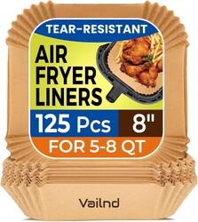 Air Fryer Paper Liners, 125Pcs Parchment Paper, Air Fryer Liners Disposable for Microwave, Non-Stick Air Fryer Liner Square Free of Bleach (8IN)