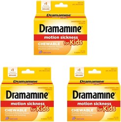 Dramamine Motion Sickness Relief for Kids - Chewable Grape Flavor, 8 Count (Pack of 3)