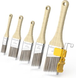 Paint Brush Set with Edge Guard, 5-Piece Flat & Angled for Latex/Oil — 1" Flat, 1.5" Angle, 2" Stubby, 2" Flat, 2.5" Angle — Clip-On Edger for Crisp Lines — Walls, Trim, Doors, Fences