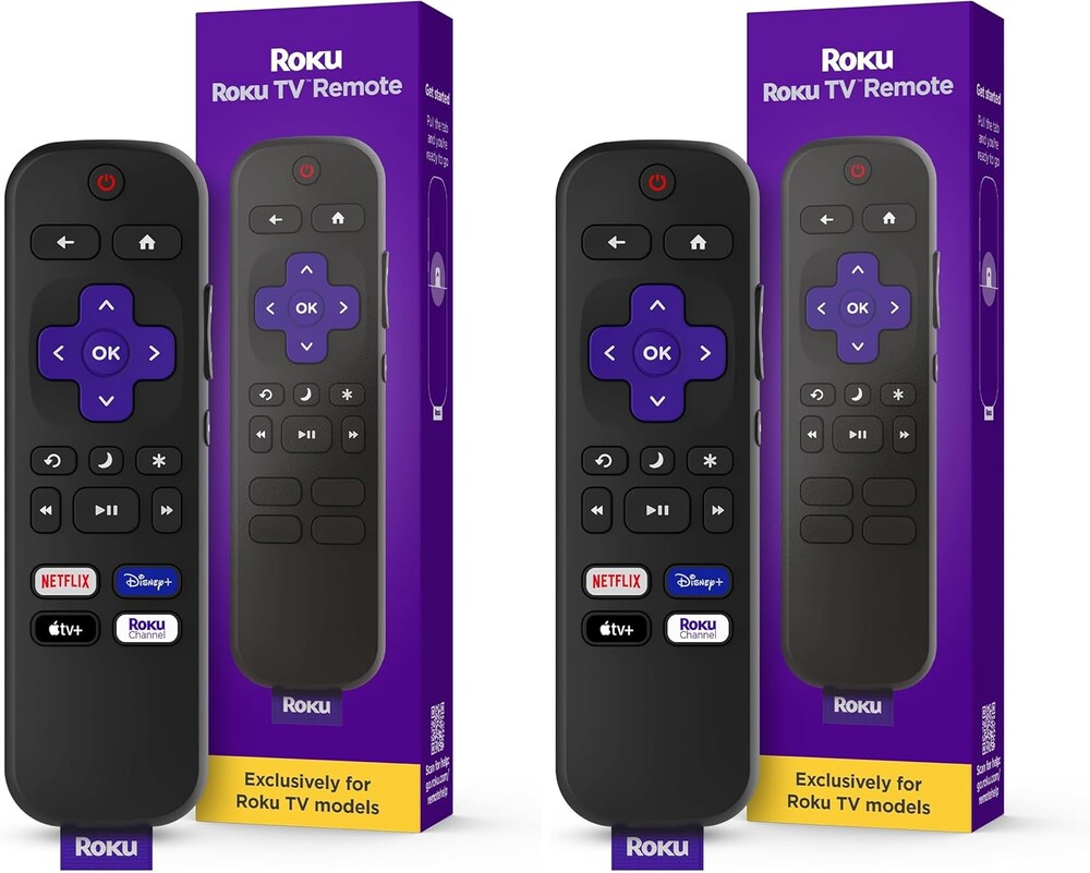 Roku TV Remote Control (Official Manufacturer Product) - Simple Setup, & Pre-Set App Shortcuts - Replacement Remote Compatible with RokuTV Models ONLY (Not Roku Players) (Pack of 2)
