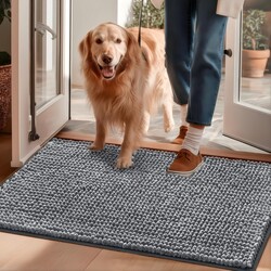 EHEYCIGA Super Absorbent Dog Door Mat for Muddy Paws 30x20 Inch Indoor, Front Doormat Outside Entrance, Quick Dry Chenille Washable Dog Crate Bed, Non-Slip Pet Rug Mud Mat Outdoor Entryway, Grey